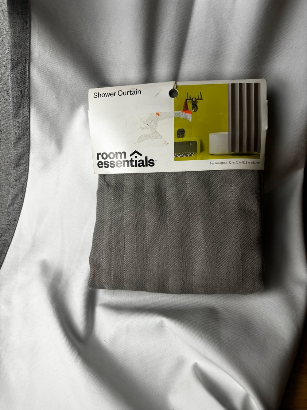 Room Essentials Gray Herringbone Shower Curtain Panel